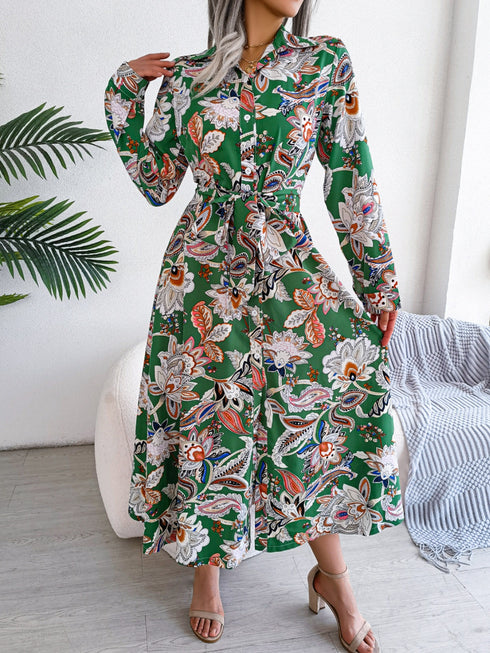 tied-printed-long-sleeve-midi-dress Sophia's Trends - Sophia's Style--